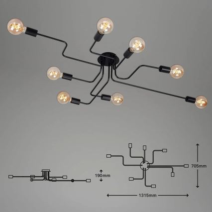 Briloner 2888-085 - Nadgradni lestenec FARETTO 8xE27/60W/230V črna