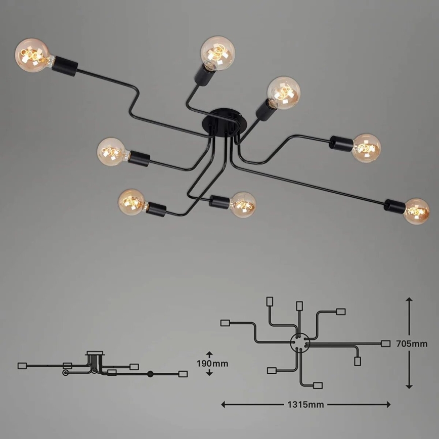 Briloner 2888-085 - Nadgradni lestenec FARETTO 8xE27/60W/230V črna