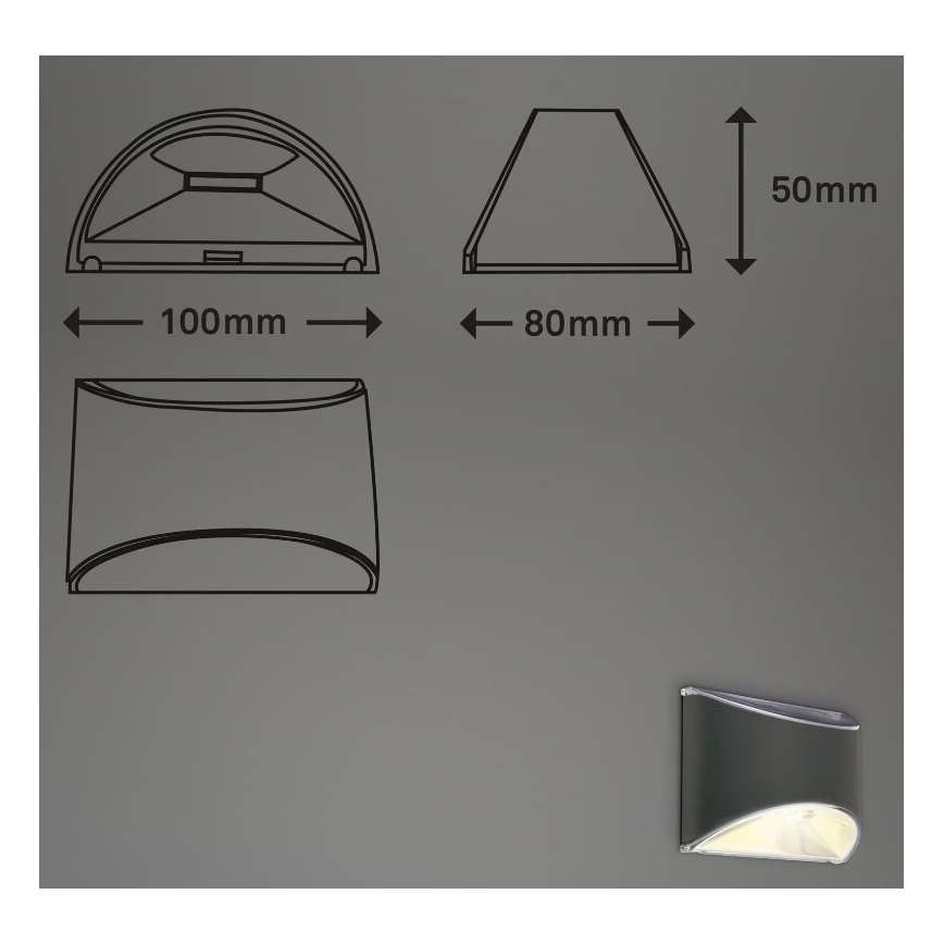 Briloner 3133015 - LED Solarna stenska svetilka LED/2W/3,7V IP44 3000K