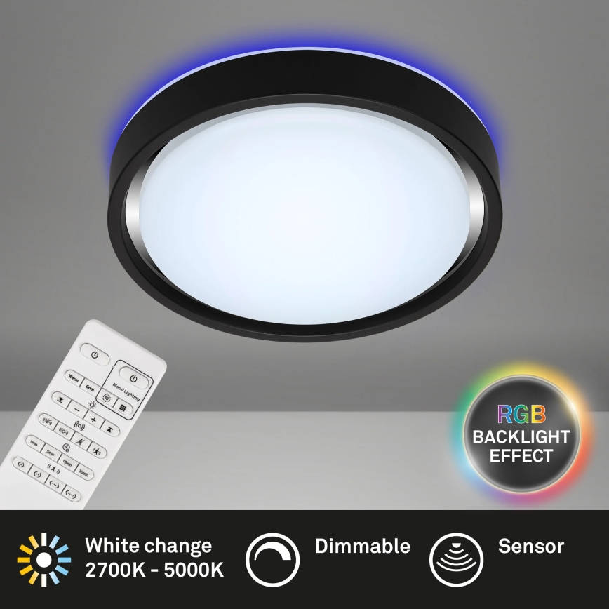 Briloner 3227-015 - LED RGB Zatemnitvena stropna svetilka s senzorjem TALENA LED/24W/230V črna + Daljinski upravljalnik