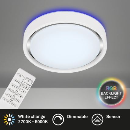 Briloner 3227-016 - LED RGB Zatemnitvena svetilka s senzorjem TALENA LED/24W/230V bela + Daljinski upravljalnik