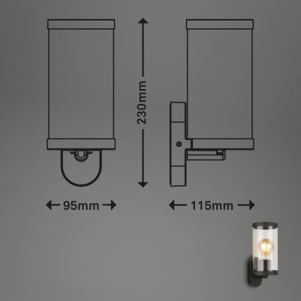 Briloner 3600-015 - Zunanja stenska svetilka KAIRO 1xE27/12W/230V IP44 črna