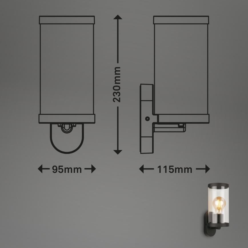 Briloner 3600-015 - Zunanja stenska svetilka KAIRO 1xE27/12W/230V IP44 črna