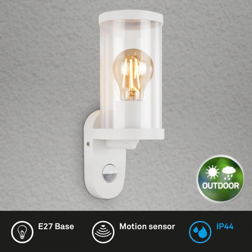 Briloner 3628-016 - Zunanja stenska svetilka s senzorjem KAIRO 1xE27/12W/230V IP44 bela