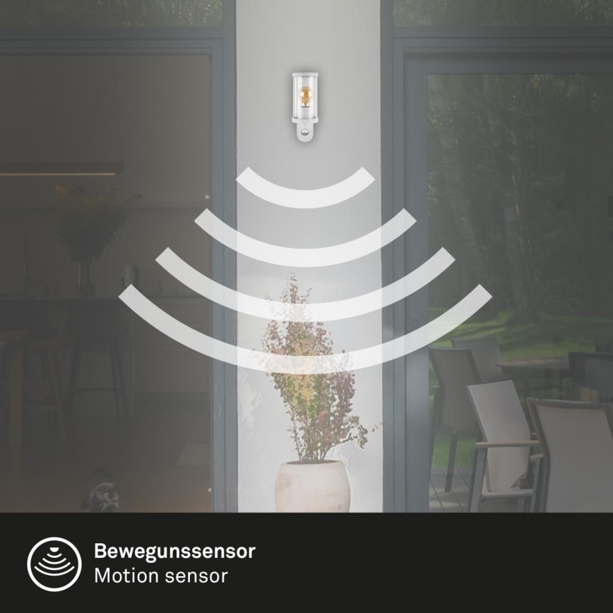 Briloner 3628-016 - Zunanja stenska svetilka s senzorjem KAIRO 1xE27/12W/230V IP44 bela