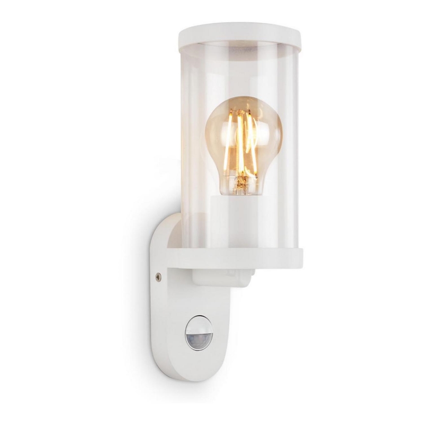 Briloner 3628-016 - Zunanja stenska svetilka s senzorjem KAIRO 1xE27/12W/230V IP44 bela