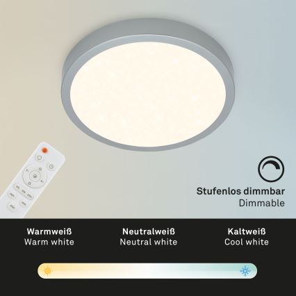 Briloner 3701-014 - LED Zatemnitvena stropna svetilka RUNA LED/18W/230V 2700-6500K srebrna + Daljinski upravljalnik