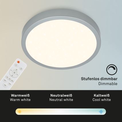 Briloner 3704-014-LED Zatemnitvena stropna svetilka RUNA LED/22W/230V 2700-6500K srebrna + Daljinski upravljalnik