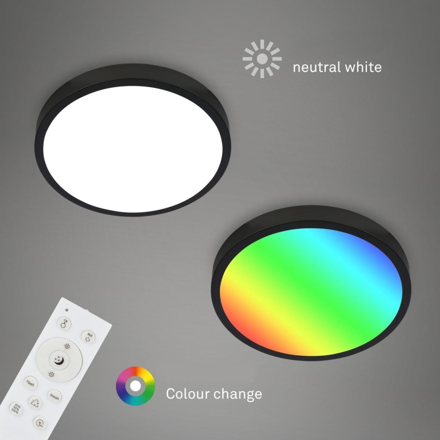 Briloner 3709-015 - LED RGBW Zatemnitvena stropna svetilka LED/22W/230V 4000K pr. 38 cm črna + Daljinski upravljalnik