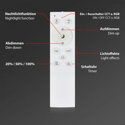 Briloner 3709-015 - LED RGBW Zatemnitvena stropna svetilka LED/22W/230V 4000K pr. 38 cm črna + Daljinski upravljalnik