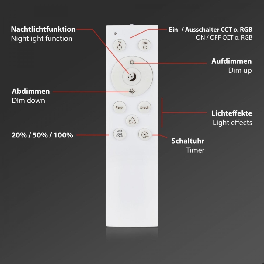 Briloner 3709-015 - LED RGBW Zatemnitvena stropna svetilka LED/22W/230V 4000K pr. 38 cm črna + Daljinski upravljalnik