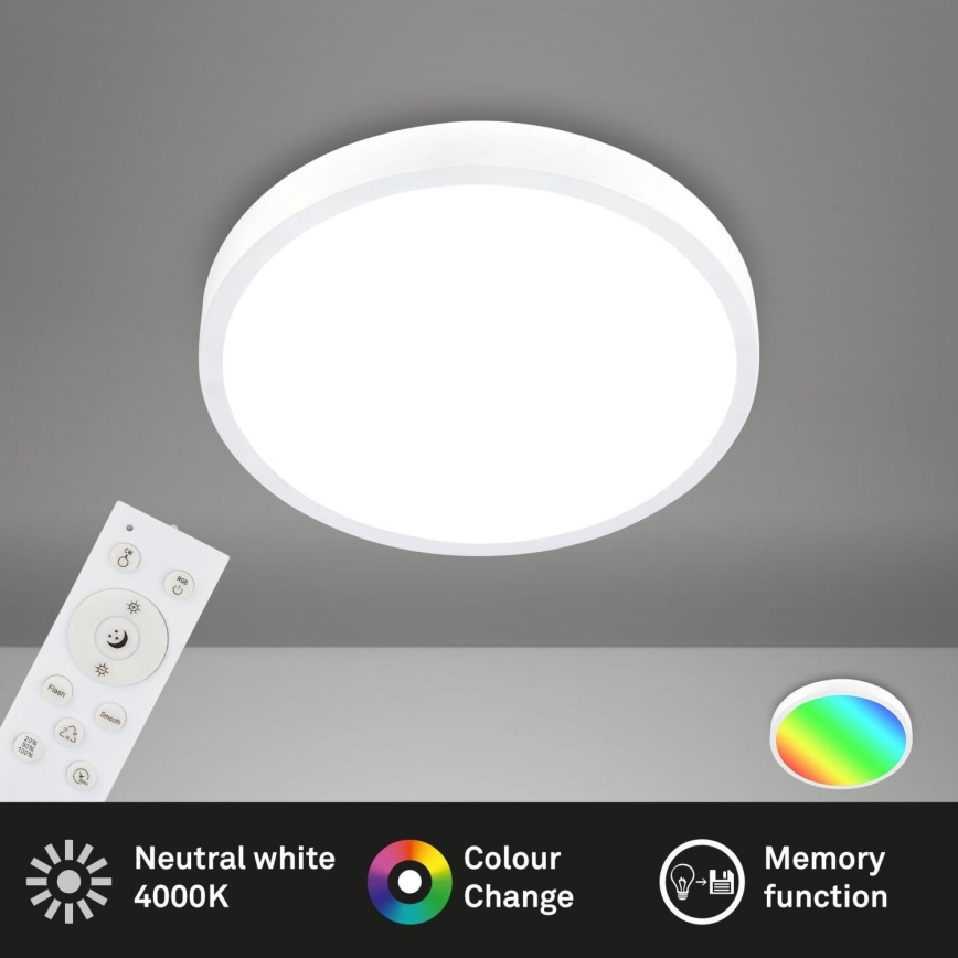 Briloner 3709-016 - LED RGBW Zatemnitvena stropna svetilka LED/22W/230V 4000K pr. 38 cm bela + Daljinski upravljalnik