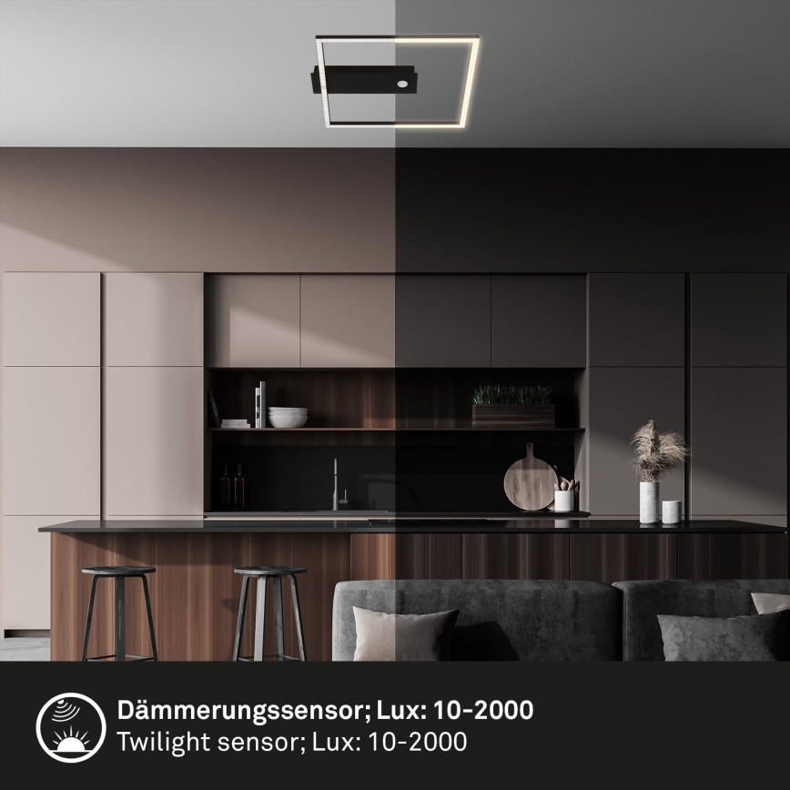 Briloner 3770-015 - LED stropna svetilka z detektorjem gibanja in senzorjem mraka FRAME LED/14W/230V 3000K 30x32 cm črna