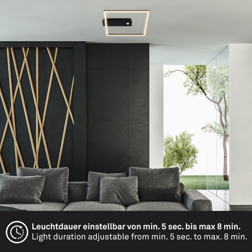 Briloner 3770-015 - LED stropna svetilka z detektorjem gibanja in senzorjem mraka FRAME LED/14W/230V 3000K 30x32 cm črna