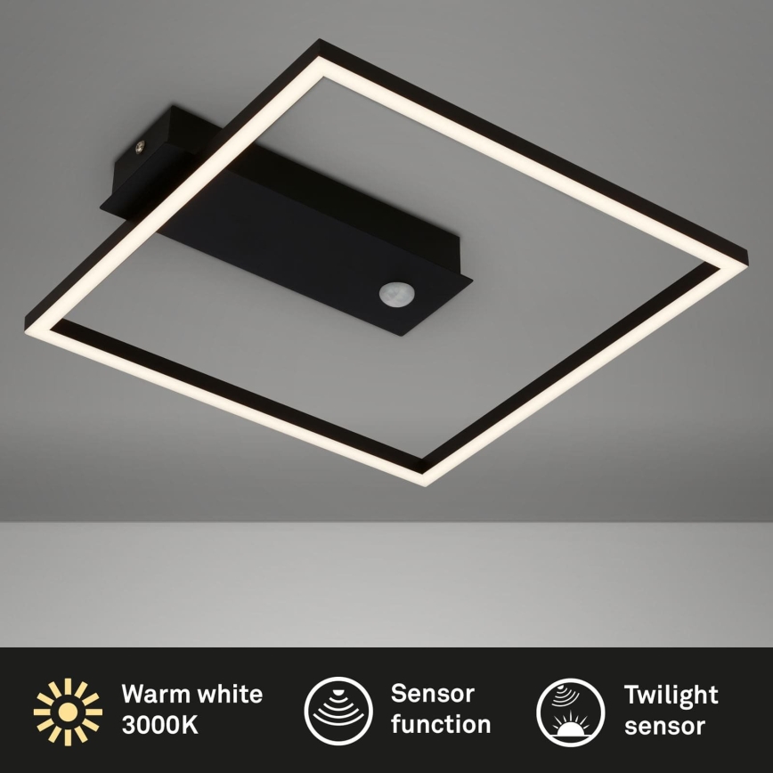 Briloner 3770-015 - LED stropna svetilka z detektorjem gibanja in senzorjem mraka FRAME LED/14W/230V 3000K 30x32 cm črna