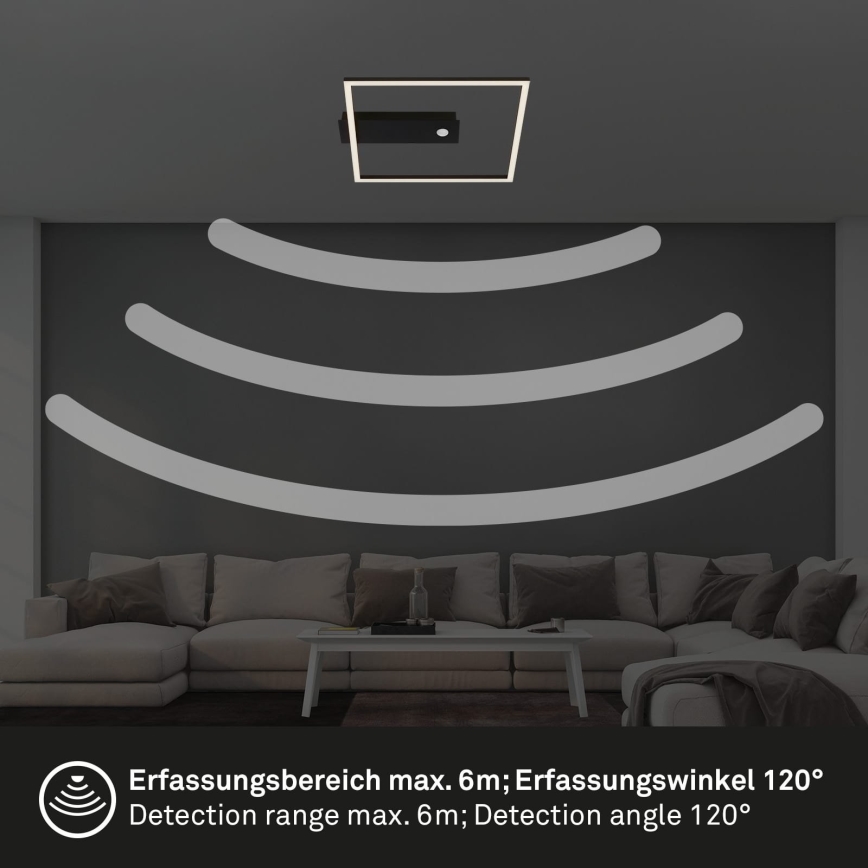 Briloner 3770-015 - LED stropna svetilka z detektorjem gibanja in senzorjem mraka FRAME LED/14W/230V 3000K 30x32 cm črna