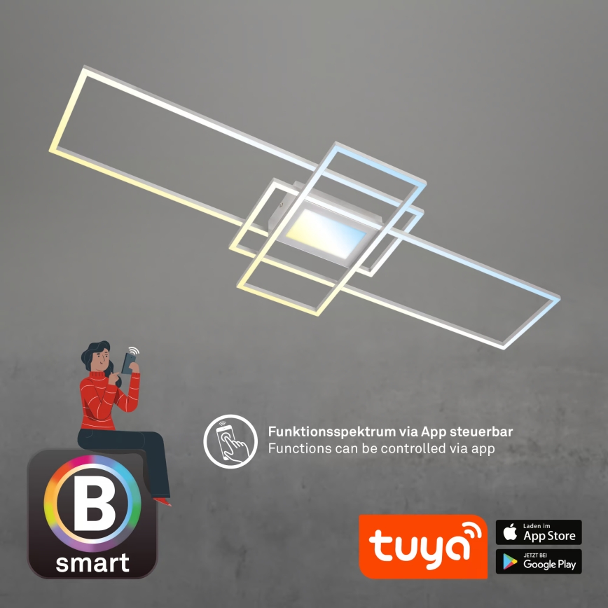 Briloner 3812019 - LED zatemnjevalna stropna svetilka RAM LED/56W/230V Wi-Fi Tuya 111x42 cm + daljinski upravljalnik