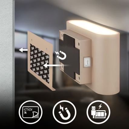 Briloner 3878011 - LED polnilna stenska svetilka s senzorjem gibanja in mraka CHAT LED/3W/5V 2000 mAh bež