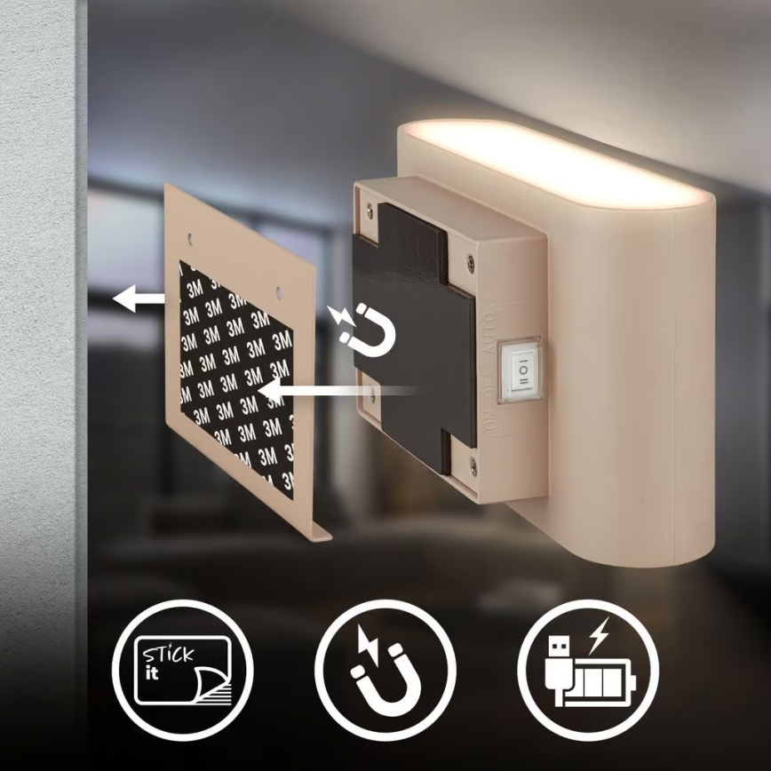 Briloner 3878011 - LED polnilna stenska svetilka s senzorjem gibanja in mraka CHAT LED/3W/5V 2000 mAh bež