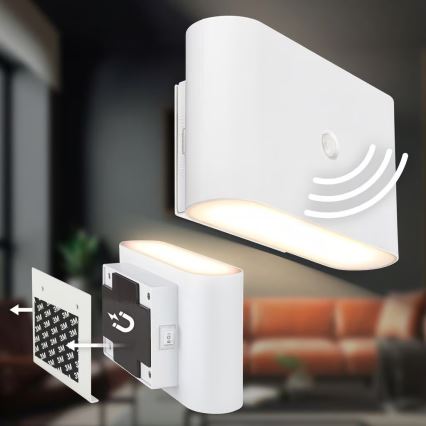 Briloner 3878016 - LED polnilna stenska svetilka s senzorjem gibanja in mraka CHAT LED/3W/5V 2000 mAh bela