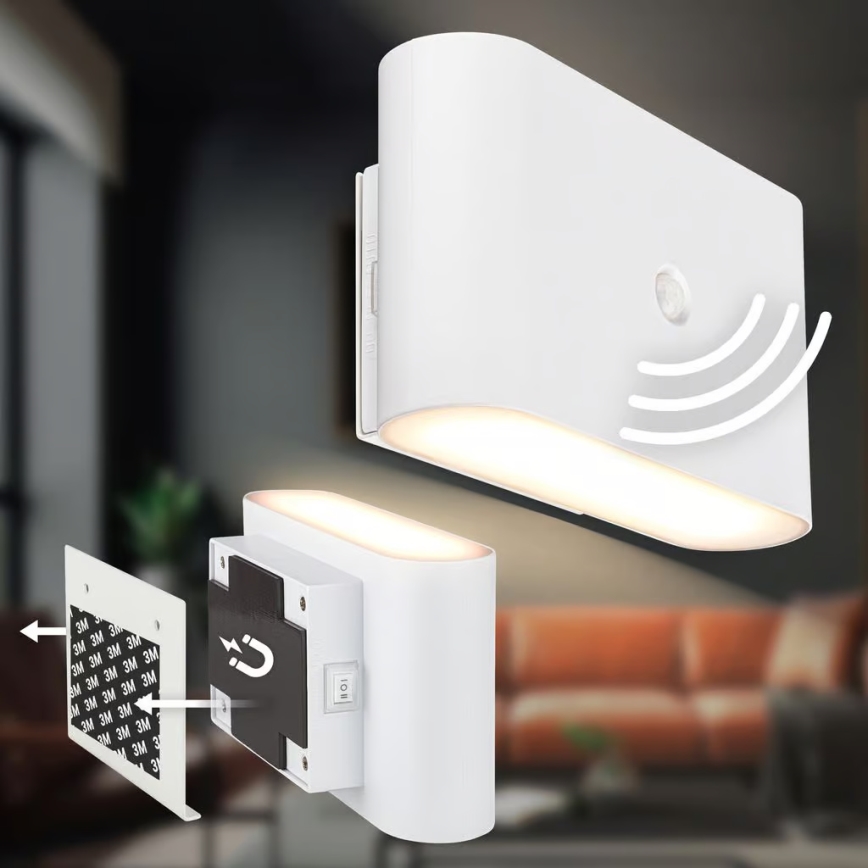 Briloner 3878016 - LED polnilna stenska svetilka s senzorjem gibanja in mraka CHAT LED/3W/5V 2000 mAh bela