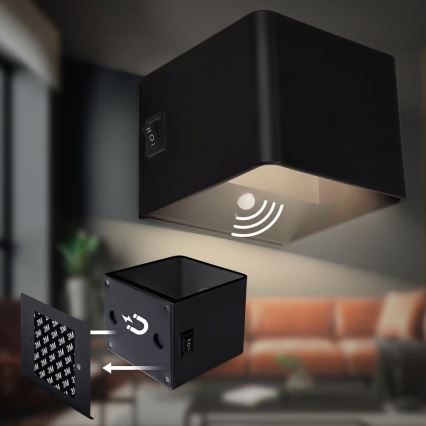 Briloner 3879015 - LED polnilna stenska svetilka s senzorjem gibanja in senzorjem za mrak BORRA LED/1,5W/5V 3600 mAh črna