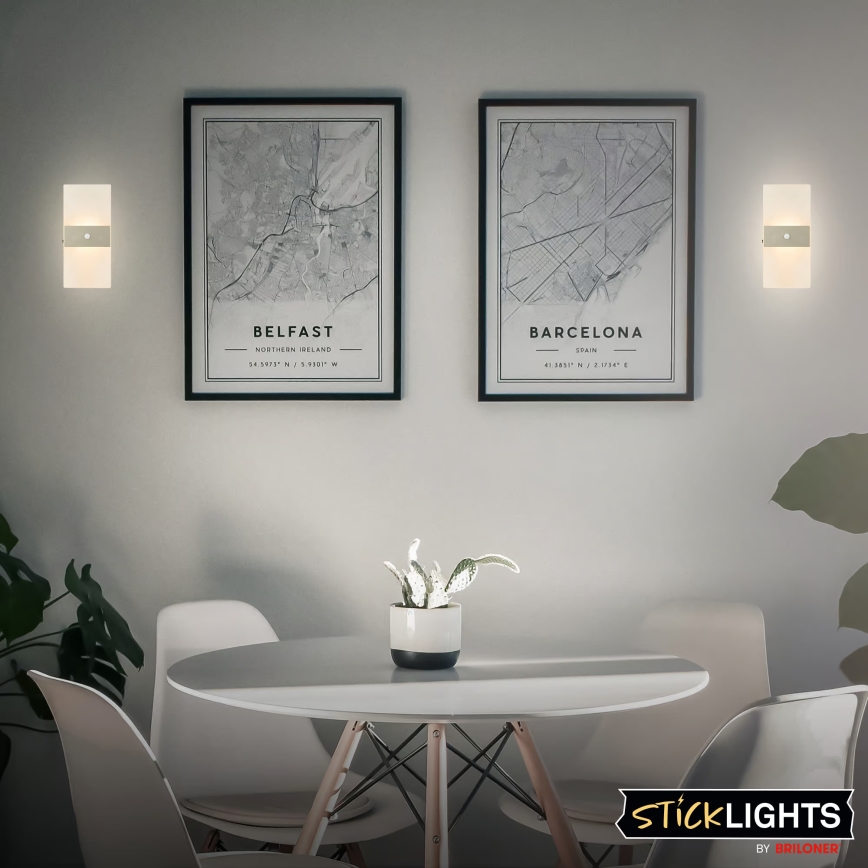 Briloner 3888012 - LED polnilna stenska svetilka AURA z zaznavanjem gibanja in mraka, 2,5W/5V, 1800 mAh, mat krom