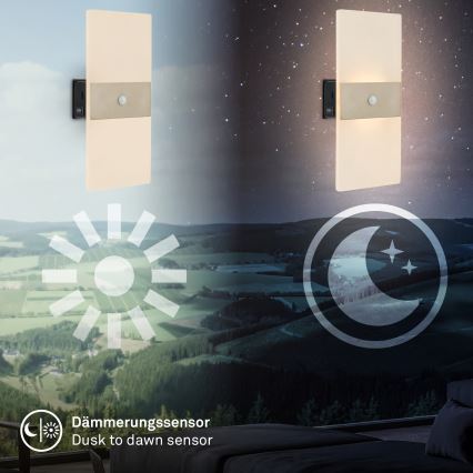 Briloner 3888012 - LED polnilna stenska svetilka AURA z zaznavanjem gibanja in mraka, 2,5W/5V, 1800 mAh, mat krom