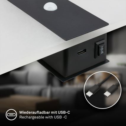 Briloner 3888015 - LED polnilna stenska svetilka s senzorjem gibanja in mraka AURA LED/2,5W/5V 1800 mAh črna