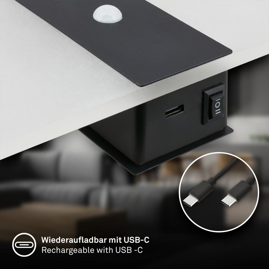 Briloner 3888015 - LED polnilna stenska svetilka s senzorjem gibanja in mraka AURA LED/2,5W/5V 1800 mAh črna