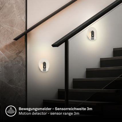 Briloner 3889015 - polnilna LED stenska svetilka TARO s senzorjem gibanja in senzorjem za temo, LED/2,5W/5V, 1800 mAh, črna