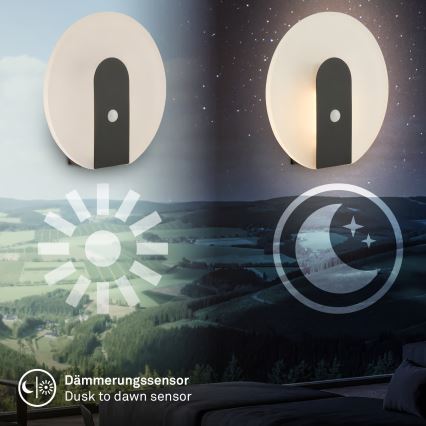 Briloner 3889015 - polnilna LED stenska svetilka TARO s senzorjem gibanja in senzorjem za temo, LED/2,5W/5V, 1800 mAh, črna