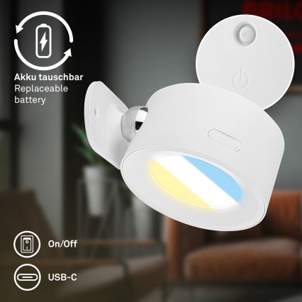 Briloner 3896016 - Polnilna zatemnljiva LED stenska svetilka TARI LED/1,6W/5V 1500 mAh bela