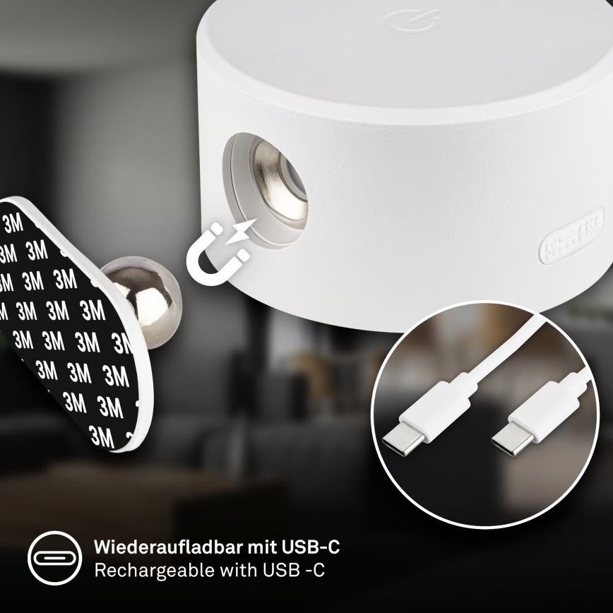 Briloner 3896016 - LED polnilna stenska svetilka TARI, z zatemnitvijo, LED/1,6W/5V, 1500 mAh, bela