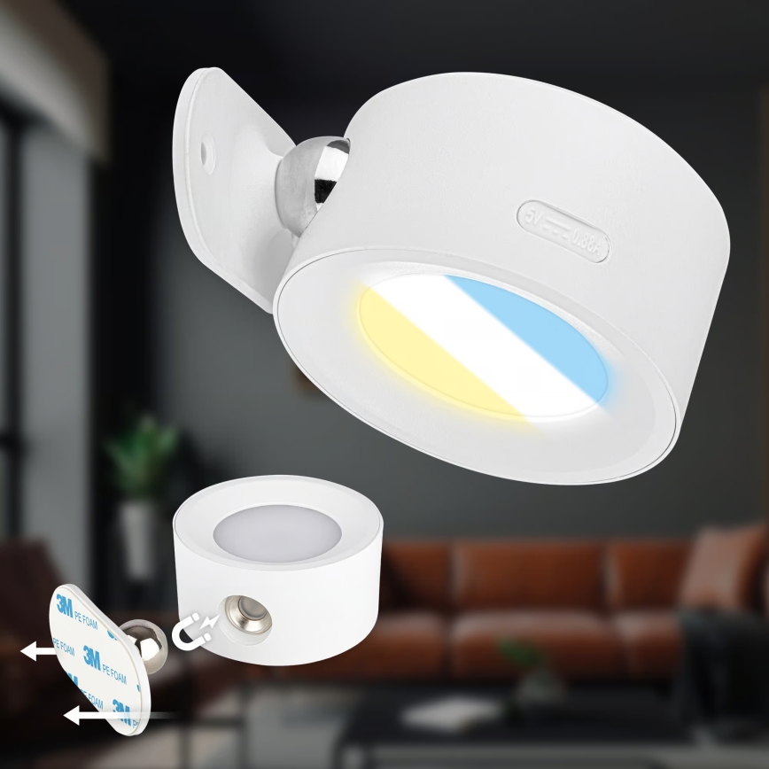 Briloner 3896016 - LED polnilna stenska svetilka TARI, z zatemnitvijo, LED/1,6W/5V, 1500 mAh, bela