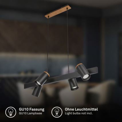 Briloner 4059045 - Lestenec ERA na kablu 4xGU10/10W/230V črn