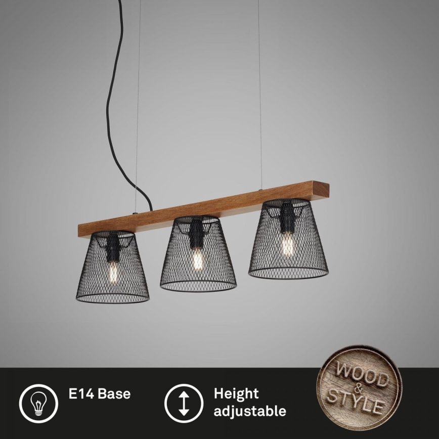 Briloner 4077-035 - Lestenec na vrvici WOOD & STYLE 3xE14/25W/230V kavčukovec