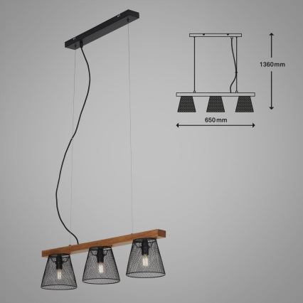Briloner 4077-035 - Lestenec na vrvici WOOD & STYLE 3xE14/25W/230V kavčukovec