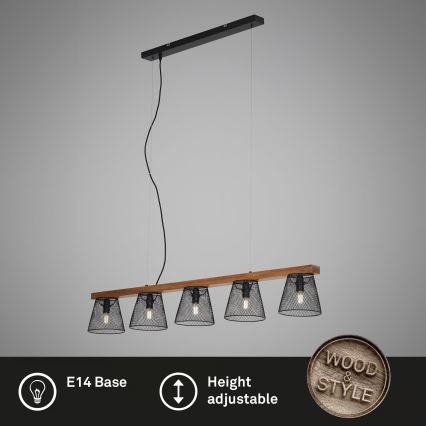 Briloner 4077-055 - Lestenec na kablu WOOD & STYLE 5xE14/25W/230V iz kavčukovca