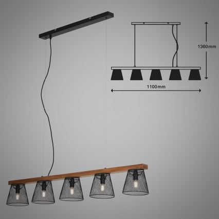 Briloner 4077-055 - Lestenec na kablu WOOD & STYLE 5xE14/25W/230V iz kavčukovca