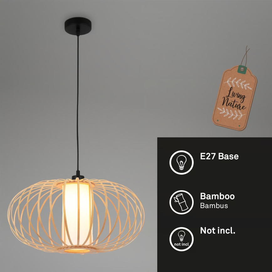 Briloner 4759011 - Viseča svetilka na kablu 1xE27/10W/230V črna/bambus