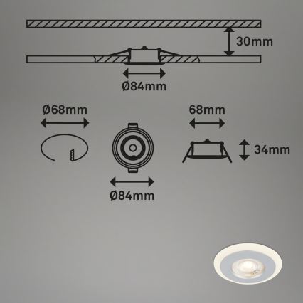 Briloner 7039034 - KOMPLET 3x LED vgradna stropna kopalniška svetilka LED/5W/230V IP44 mat krom