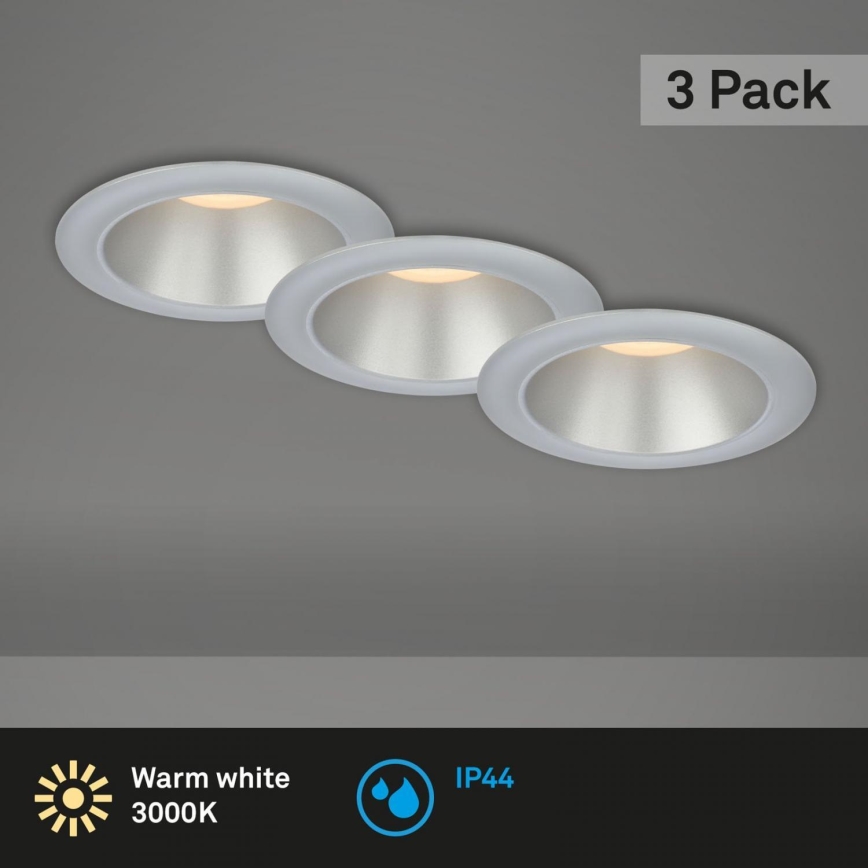 Briloner 7041-034 - SET 3x LED Kopalniška vgradna svetilka LED/4,9W/230V IP44 srebrna