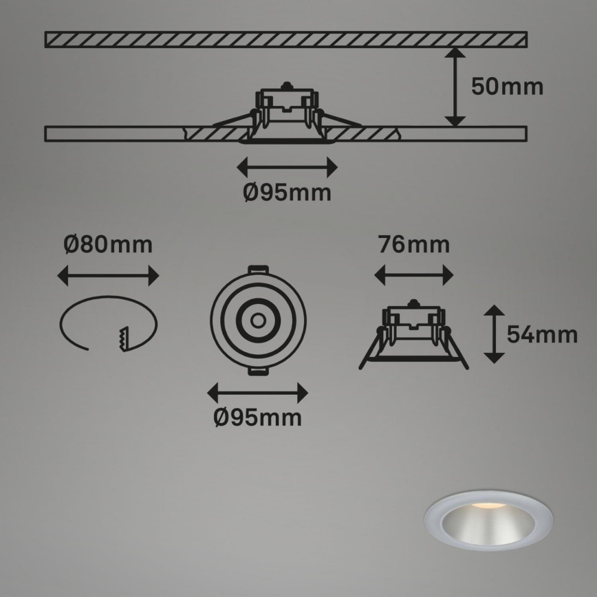 Briloner 7041-034 - SET 3x LED Kopalniška vgradna svetilka LED/4,9W/230V IP44 srebrna
