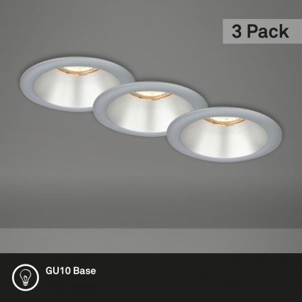 Briloner 7042-034 - SET 3x Kopalniška vgradna svetilka 1xGU10/9W/230V IP23 srebrna