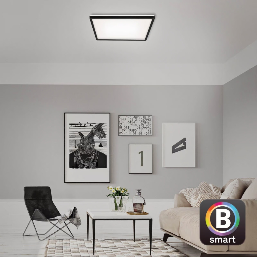 Briloner 7060-015 - SLIM LED zatemljiv površinski panel LED/22W/230V 2700-6500K 42x42 cm črna Wi-Fi Tuya + daljinski upravljalnik