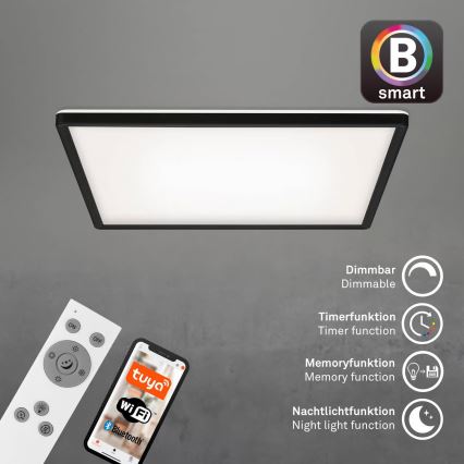 Briloner 7060-015 - SLIM LED zatemljiv površinski panel LED/22W/230V 2700-6500K 42x42 cm črna Wi-Fi Tuya + daljinski upravljalnik