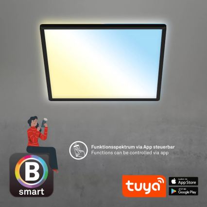 Briloner 7060-015 - SLIM LED zatemljiv površinski panel LED/22W/230V 2700-6500K 42x42 cm črna Wi-Fi Tuya + daljinski upravljalnik