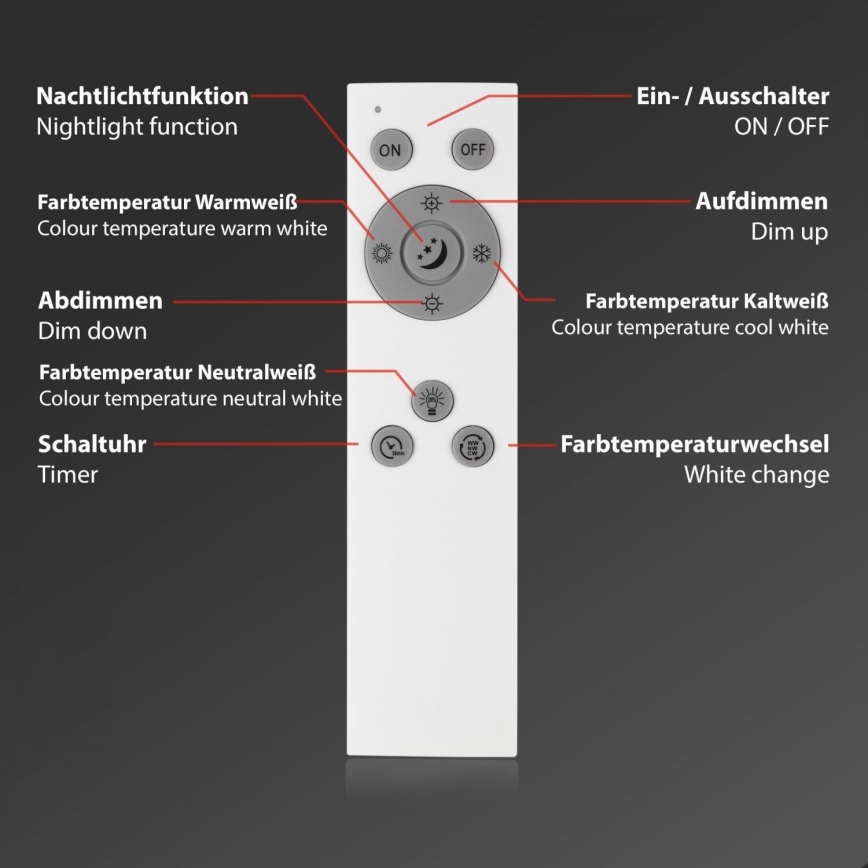 Briloner 7168-015 - LED Zatemnitvena stropna svetilka PIATTO LED/22W/230V 3000-6500K pr. 40 cm črna + Daljinski upravljalnik