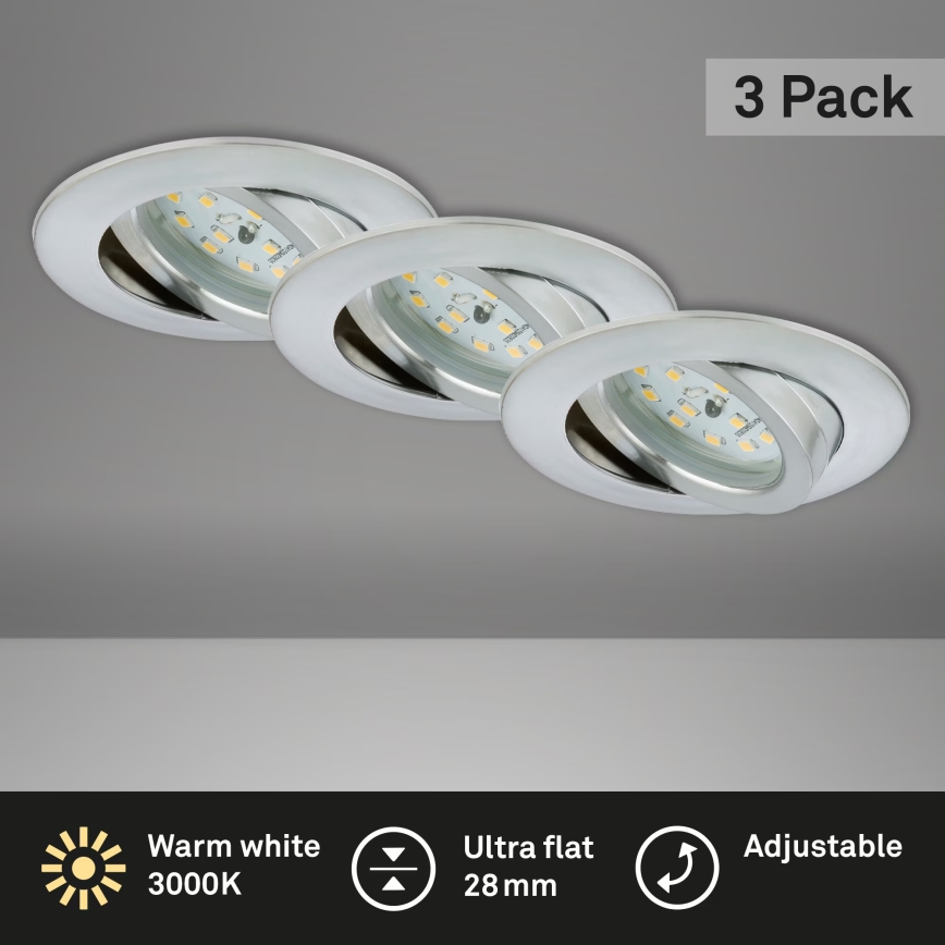 Briloner 7209-039 - Komplet 3x LED kopalniških vgradnih svetilk ATTACH LED/5W/230V IP23, matni krom